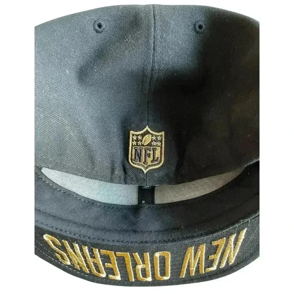NFL New Era New Orleans Saints 59Fifty Hat Cap Sz 7 3/4 Embroidered Gold Brim